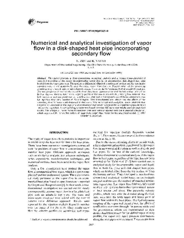 (PDF) Numerical and analytical investigation of vapor flow in a disk ...