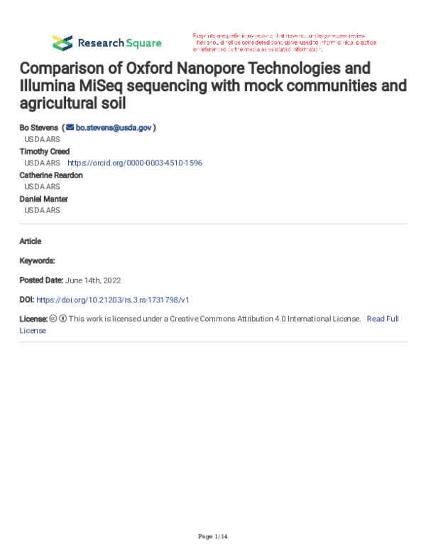 (PDF) Comparison of Oxford Nanopore Technologies and Illumina MiSeq ...