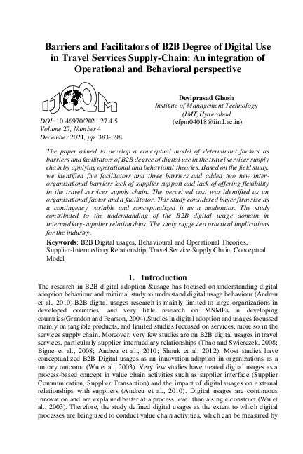 (PDF) Barriers and Facilitators of B2B Degree of Digital Use in Travel ...