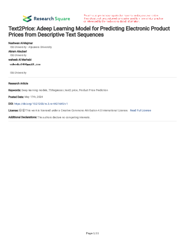 (PDF) Text2Price: Adeep Learning Model for Predicting Electronic ...