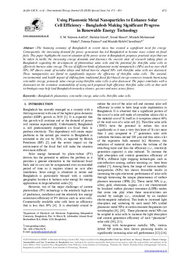 (PDF) Using Plasmonic Metal Nanoparticles to Enhance Solar Cell ...