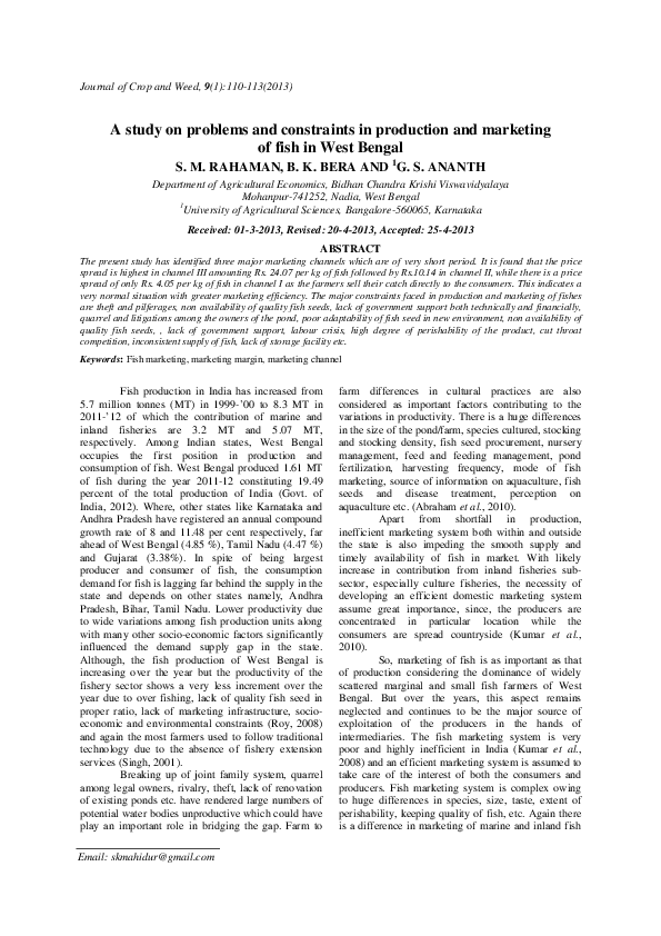 (PDF) A study on problems and constraints in production and marketing ...