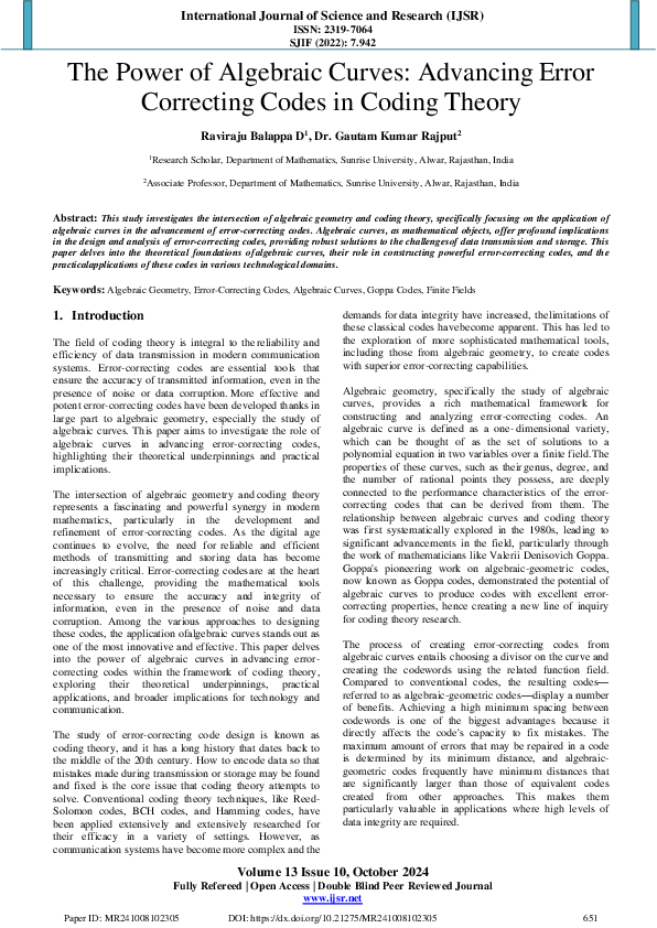 (PDF) The Power of Algebraic Curves: Advancing Error Correcting Codes ...