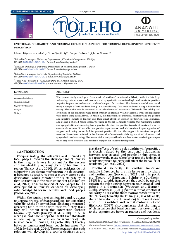 (PDF) Emotional Solidarity and Tourism Effect on Support for Tourism ...