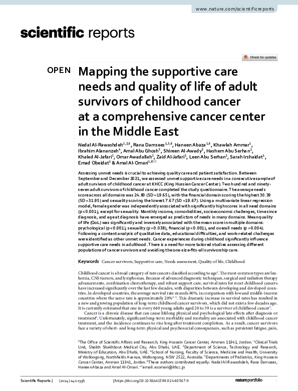 (PDF) Mapping the supportive care needs and quality of life of adult ...