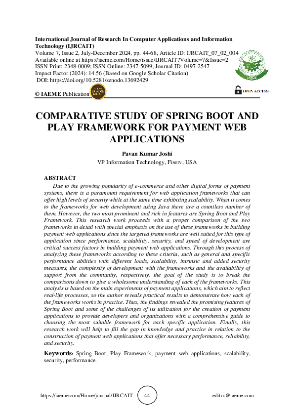 (PDF) COMPARATIVE STUDY OF SPRING BOOT AND PLAY FRAMEWORK FOR PAYMENT ...