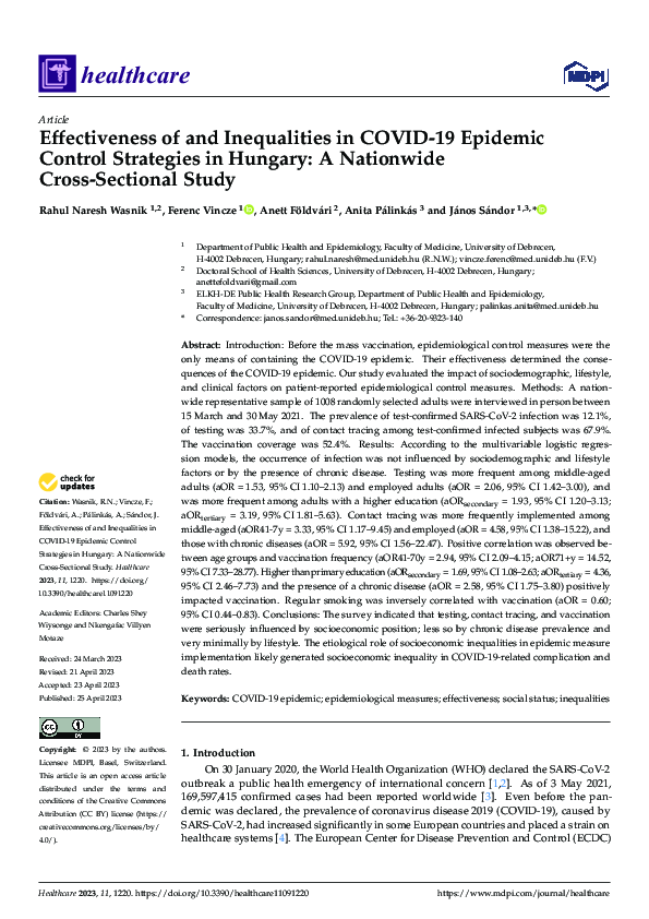 (PDF) Effectiveness of and Inequalities in COVID-19 Epidemic Control ...
