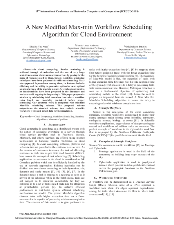 (PDF) A New Modified Max-min Workflow Scheduling Algorithm for Cloud ...
