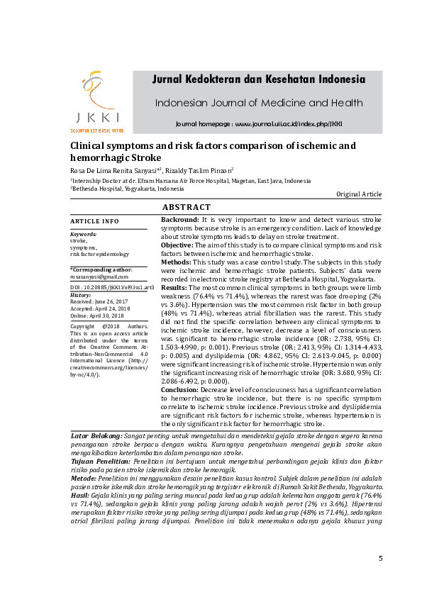 (PDF) Clinical Symptoms and Risk Factors Comparison of Ischemic and ...