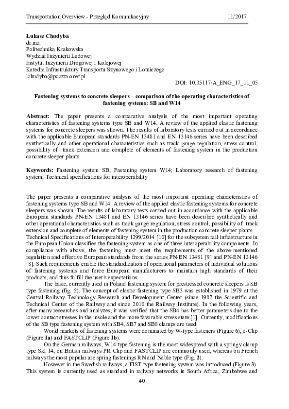 (PDF) Fastening systems to concrete sleepers – comparison of the ...
