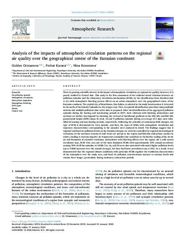 (PDF) Analysis of the impacts of atmospheric circulation patterns on ...
