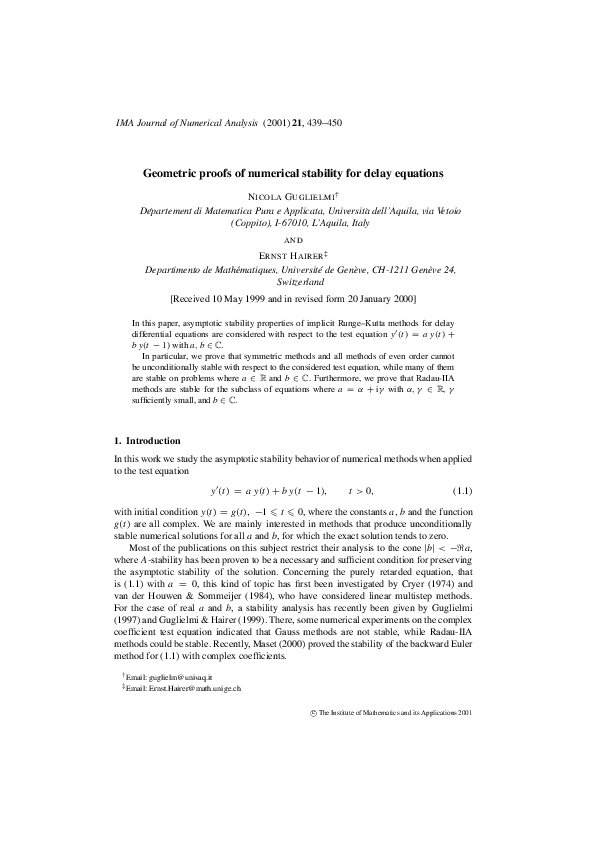 (PDF) Geometric proofs of numerical stability for delay equations