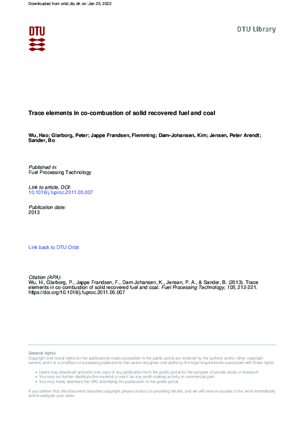 (PDF) Trace elements in co-combustion of solid recovered fuel and coal