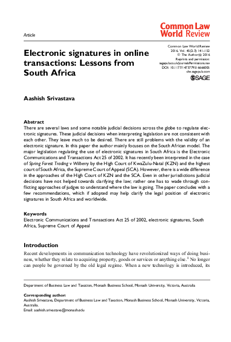 (PDF) Electronic signatures in online transactions