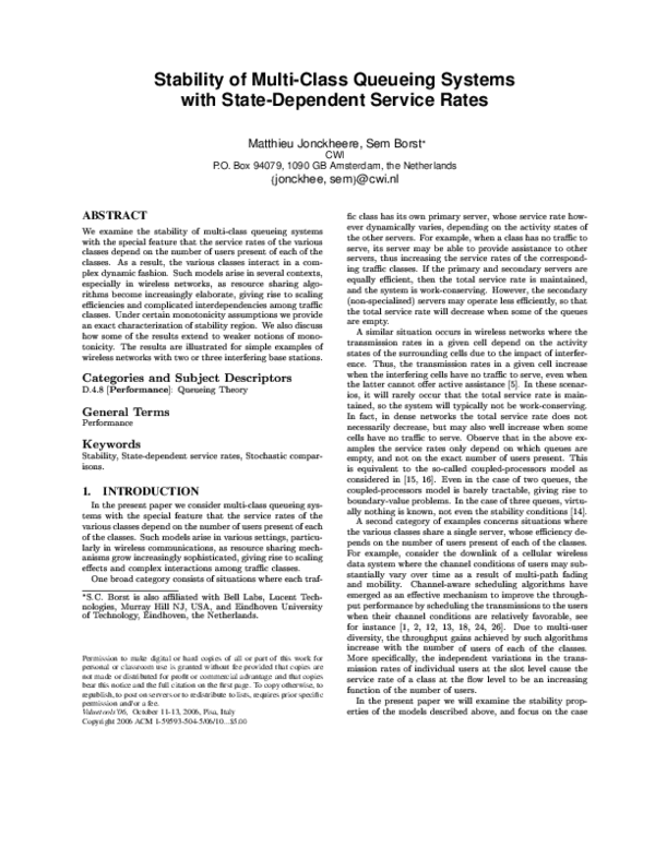 (PDF) Stability of multi-class queueing systems with state-dependent ...