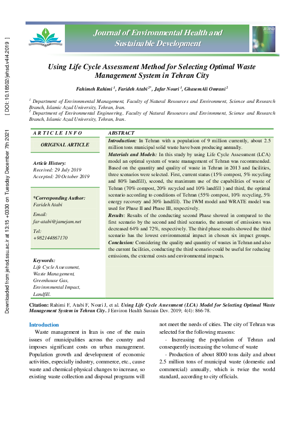 (PDF) Using Life Cycle Assessment Method for Selecting Optimal Waste ...