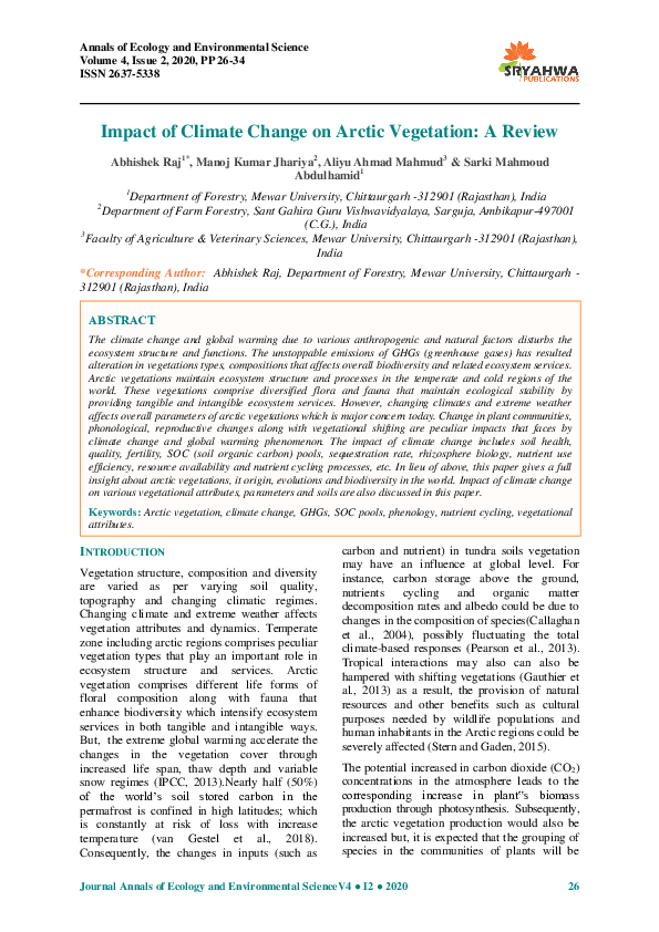 (PDF) Impact of Climate Change on Arctic Vegetation: A Review