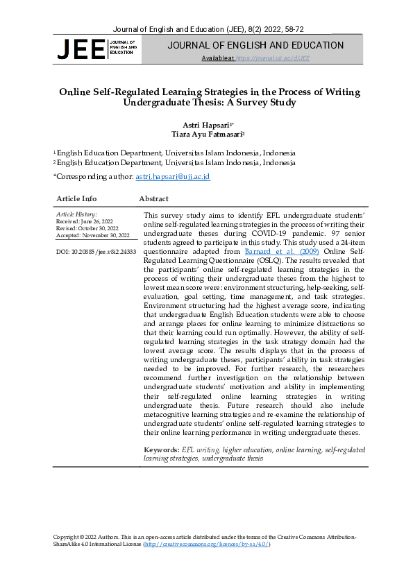 (PDF) Online Self-Regulated Learning Strategies in the Process of ...
