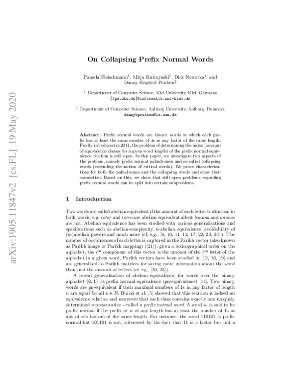 (PDF) On Collapsing Prefix Normal Words