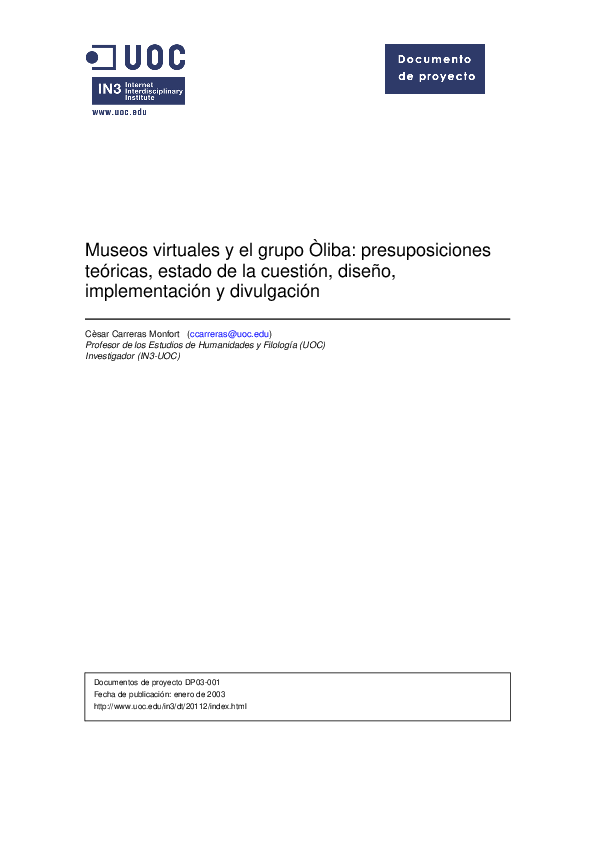 (PDF) Virtual museums and the Òliba group: theoretical presuppositions ...