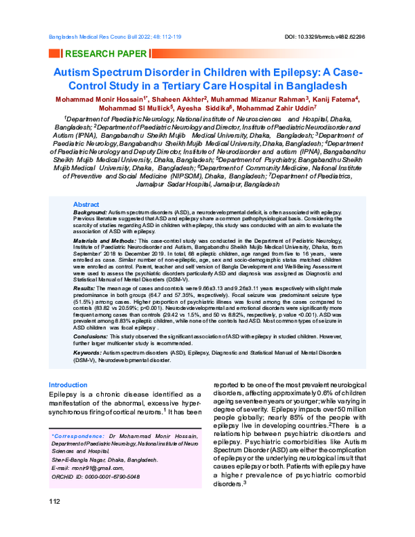 (PDF) Autism Spectrum Disorder in Children with Epilepsy: A Case ...