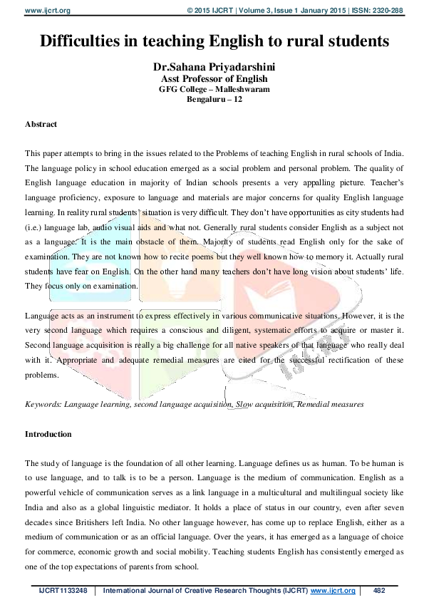 (PDF) Difficulties in Teaching English to Rural Students