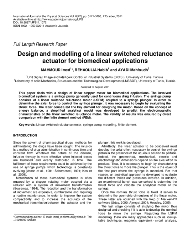 (PDF) Design and modelling of a linear switched reluctance actuator for ...