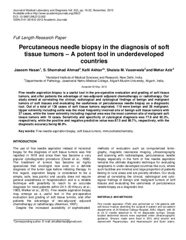 (PDF) Percutaneous needle biopsy in the diagnosis of soft tissue tumors ...