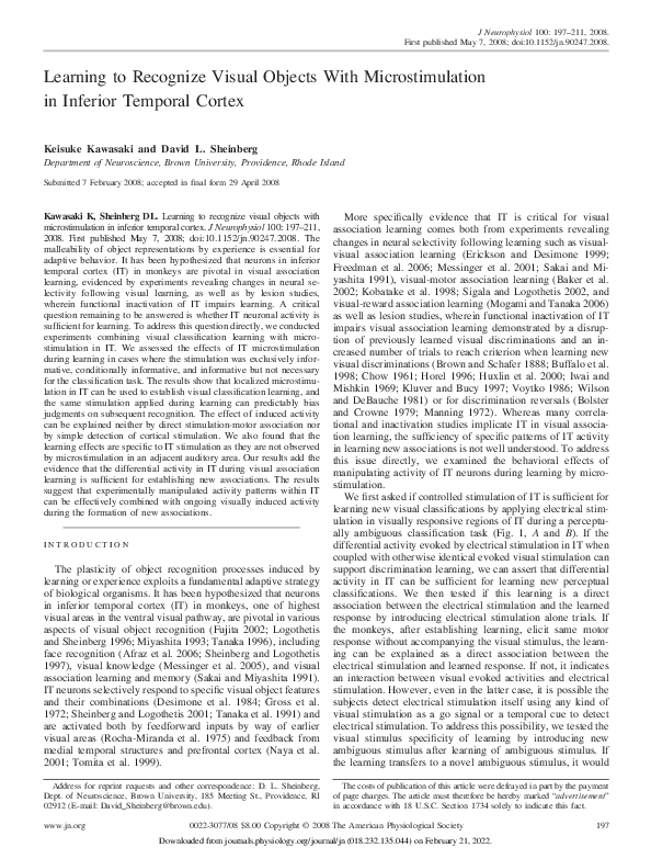 (PDF) Learning to Recognize Visual Objects With Microstimulation in ...