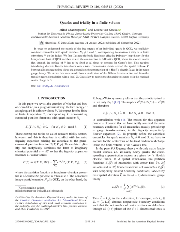 (PDF) Quarks and triality in a finite volume