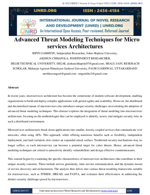 (PDF) Advanced Threat Modeling Techniques for Micro services Architectures