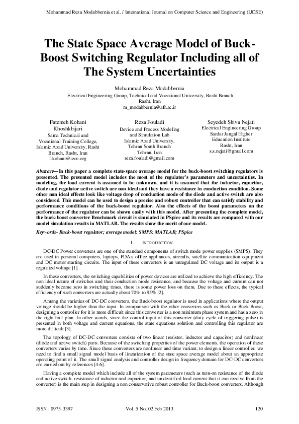 (PDF) The State Space Average Model of Boost Switching Regulator ...