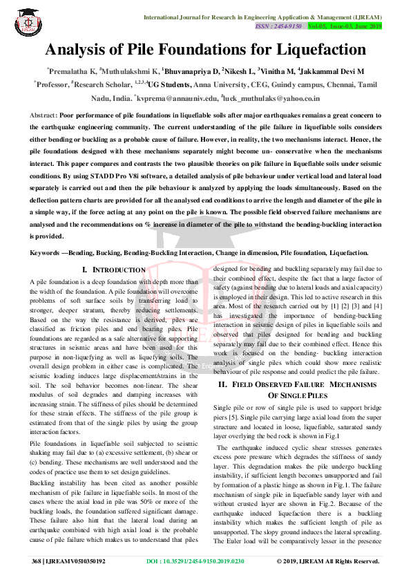 (PDF) Analysis of Pile Foundations for Liquefaction