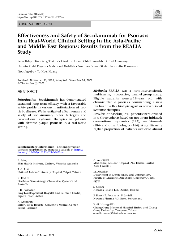 (PDF) Effectiveness and Safety of Secukinumab for Psoriasis in a Real ...