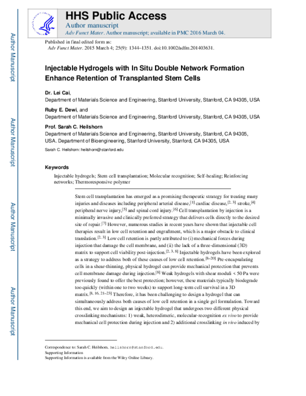 (PDF) Injectable Hydrogels with In Situ Double Network Formation ...