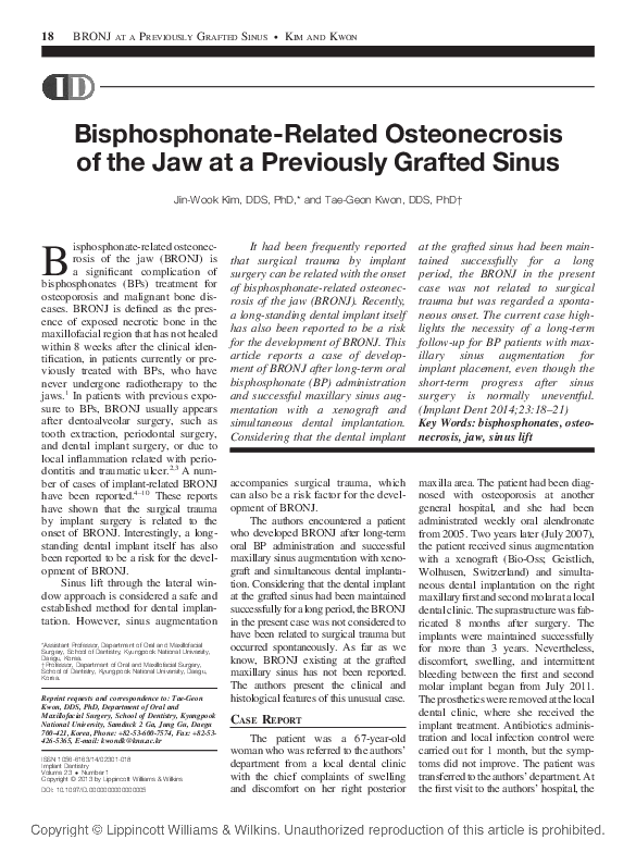 (PDF) Bisphosphonate‐related osteonecrosis of the jaw around dental ...