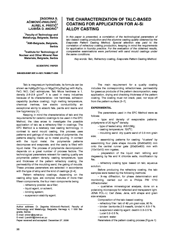 (PDF) The characterization of talc-based coating for application for Al ...