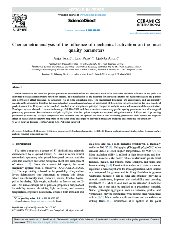 (PDF) Chemometric analysis of the influence of mechanical activation on ...