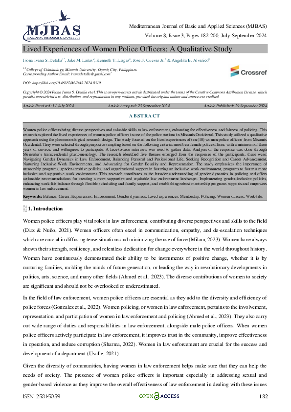 (PDF) Lived Experiences of Women Police Officers: A Qualitative Study