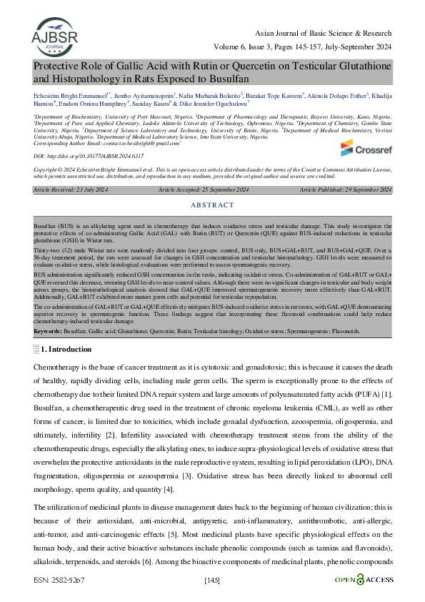 PDF) Protective Role of Gallic Acid with Rutin or Quercetin on Testicular  Glutathione and Histopathology in Rats Exposed to Busulfan
