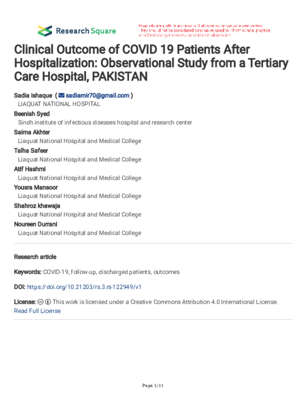 (PDF) Clinical Outcome of COVID 19 Patients After Hospitalization ...