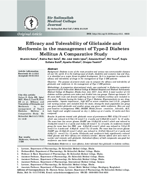 (PDF) Efficacy and Tolerability of Gliclazide and Metformin in the ...