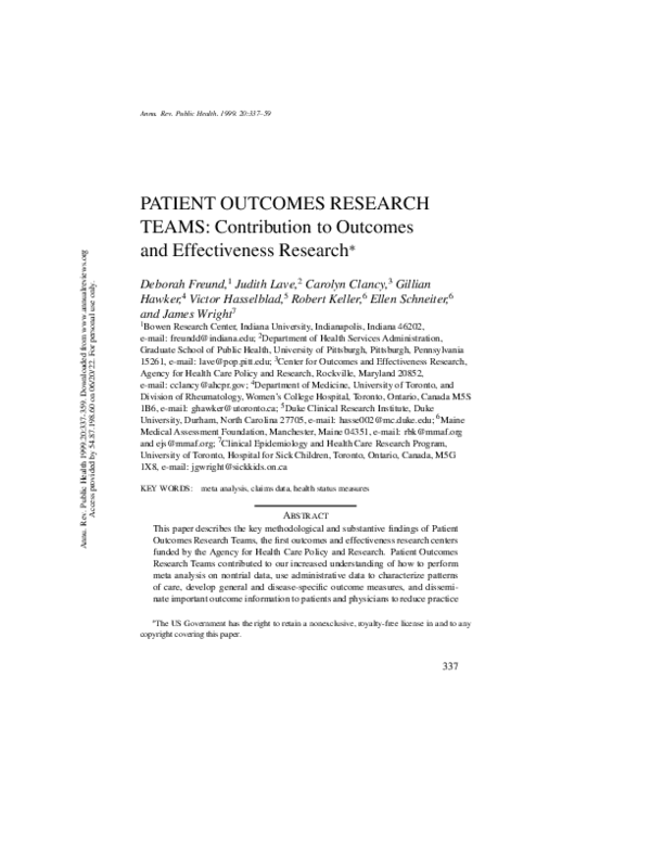 (PDF) Patient Outcomes Research Teams: Contribution to Outcomes and ...