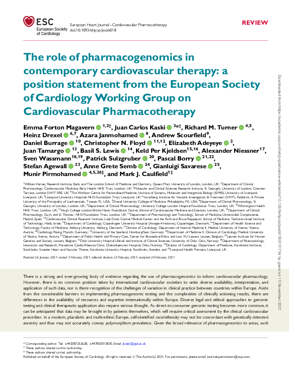 (PDF) The role of pharmacogenomics in contemporary cardiovascular ...