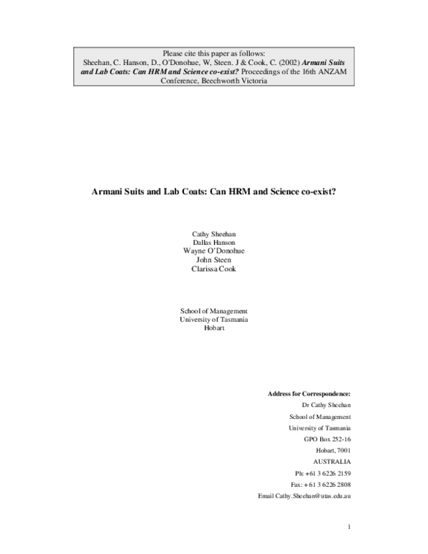 (PDF) Armani suits and lab coats: can HRM and science co-exist?