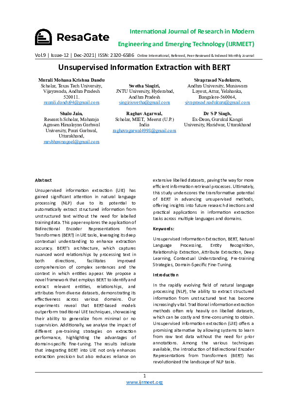 (PDF) Unsupervised Information Extraction with BERT