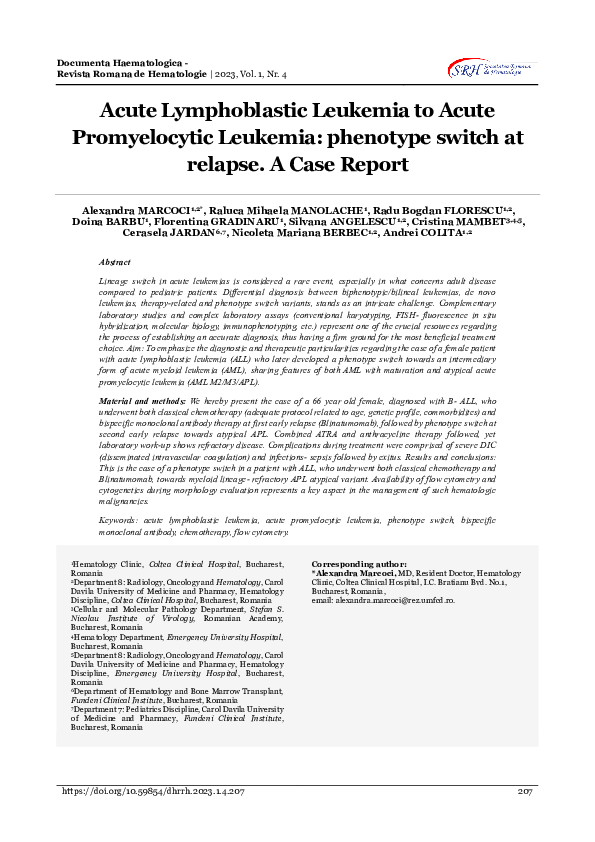 (PDF) Acute Lymphoblastic Leukemia to Acute Promyelocytic Leukemia ...
