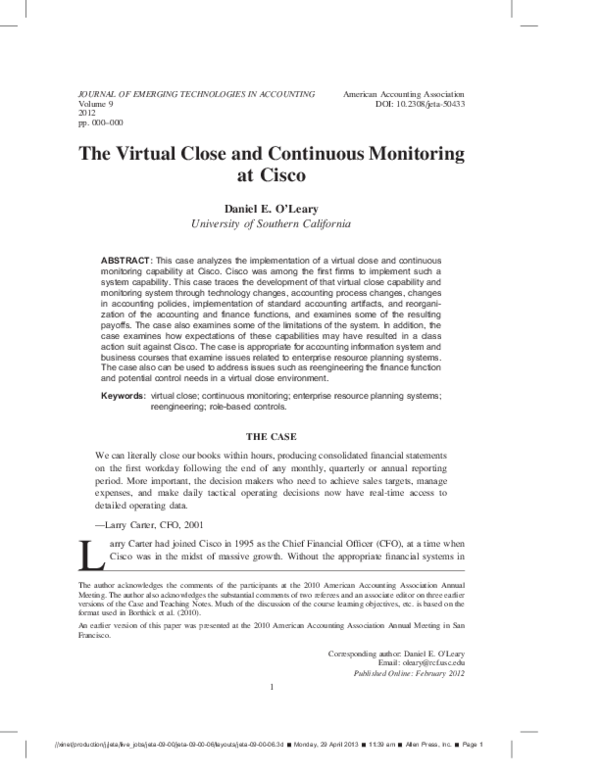 (PDF) The Virtual Close and Continuous Monitoring at Cisco