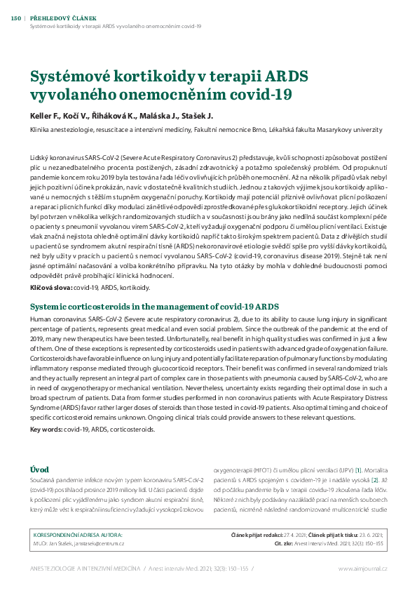 (PDF) Systemic corticosteroids in the management of covid-19 ARDS