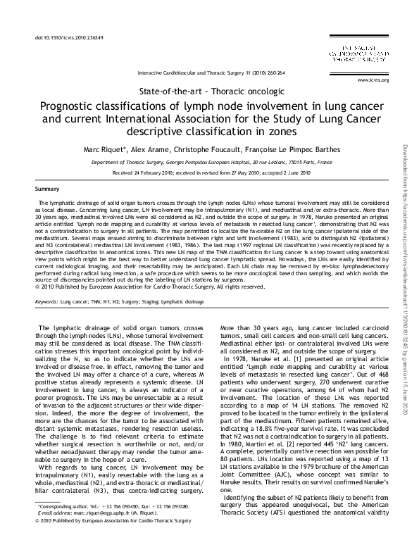(PDF) Prognostic classifications of lymph node involvement in lung ...